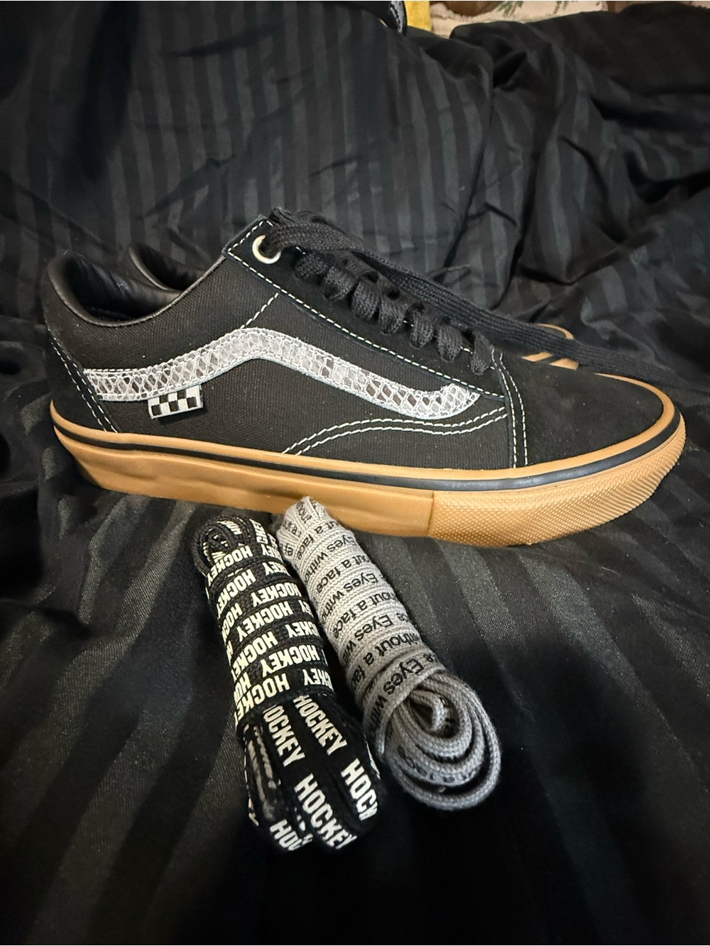 Vans Skate Old Skool Hockey Black Gum Snake Pop Cush size 7.5 With Box, laces